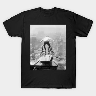 Rooftop Balancing Act, 1910. Vintage Photo T-Shirt